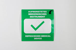 Status label green "REFURBISHED MED. INSTRUMENT" + red "USED MED. INSTRUMENT", 100 x 100 mm, 500 pcs.
