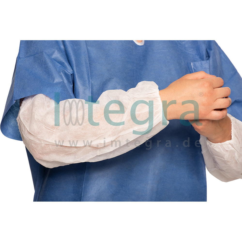 Arm cover with elastic cuffs, fleece, white, 42 cm, 100 pieces.