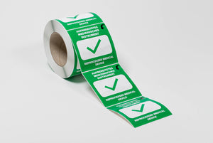 Status label green "GEREINIGT / CLEAN" + red "KONTAMINIERT / CONTAMINATED", 100 x 100 mm, 500 pcs.