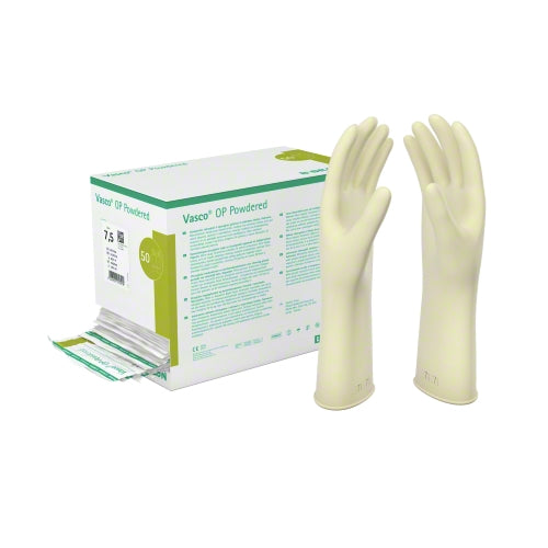 Vasco® OP Powdered size 8.5 natural white powdered latex surgical gloves, sterile, 50 pairs