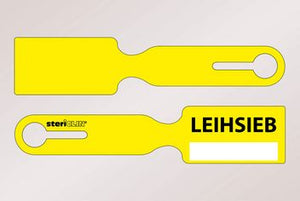 Zeeflabel bedrukt in geel, "LEIHSIEB" + beschriftingsveld, 236 x 50 mm, 250 stuks.