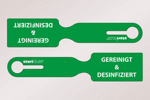 Zeeflabel bedrukt in groen, "GEREINIGT & DESINFIZIERT" (gereinigd en gedesinfecteerd), 236 x 50 mm, 250 stuks.