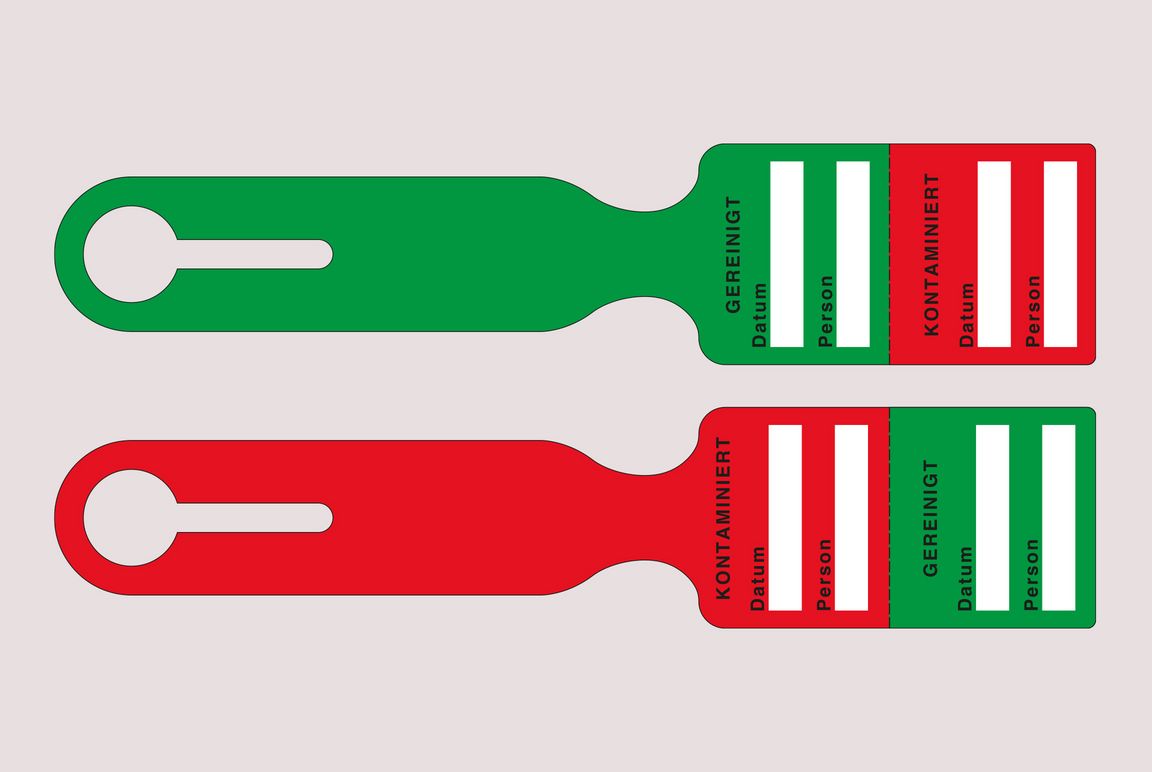 Zeeflabel bedrukt groen "GEREINIGT" / rood "KONTAMINIERT" + beschriftingsveld 236 x 50 mm 250 stuks.