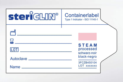 Containerlabel 67 x 39 mm, met STEAM-indicator,  1000 stuks.