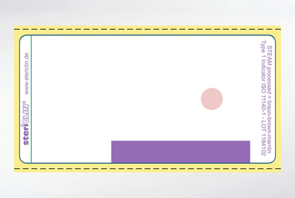 Zelfklevende etiketten op rol voor printer, 70 x 35 mm, kleurstrook violet, met STEAM-indicator, 10.000 stuks.