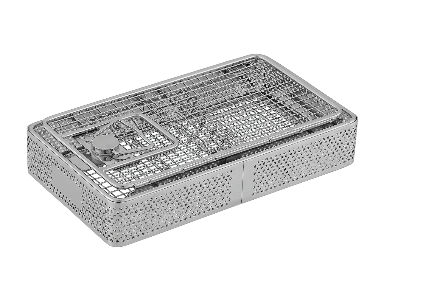 Cassette voor tandheelkundige instrumenten met draaisluiting en veerbevestiging, 220 x 125 x 40 mm, 1 stuk.