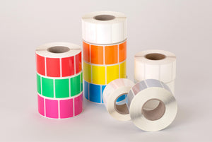 Zelfklevende etiketten op rol voor printers, van folie, voor permanente markering, geel, enkelzijdig zelfklevend, 40 x 28 mm, huls: 40 mm, 1000 stuks.